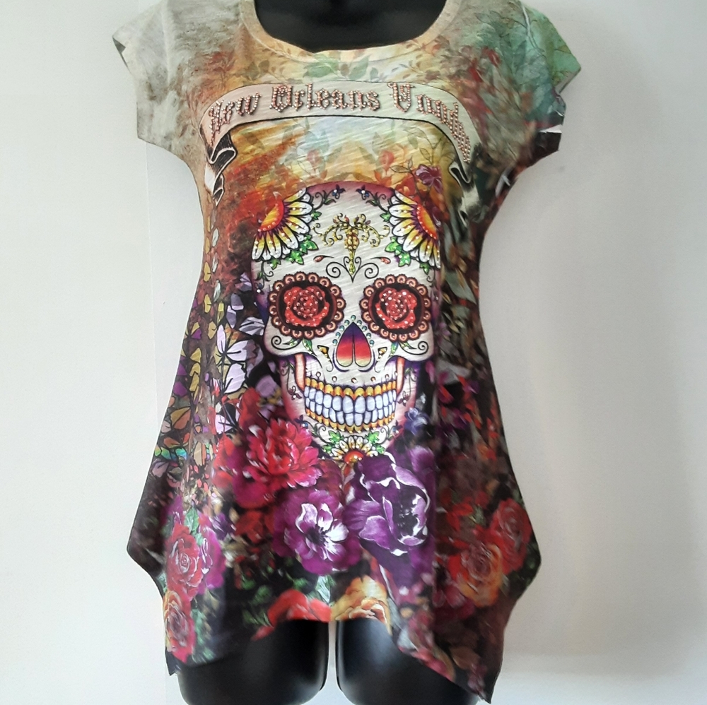 Rhinestone Studded New Orleans Flared Voodoo Tee